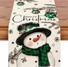 Camino de mesa navideño estilo nórdico con estampados de muñeco de nieve y árbol de Navidad, mantel largo para decoraciones festivas, adecuado para mesas de comedor, chimeneas y mesas