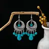 Pendientes Bohemios Azules de Turquesa Estilo Étnico Europeos y Americanos, Pendientes de Borla de Metal Plateado Imitación, Joyería de Borla Vintage para Orejas al por Mayor