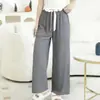 Pantalones anchos de algodón y seda, pantalones de algodón artificial, pantalones antimosquitos de verano, pantalones de casa de cintura alta para mujer de primavera y otoño, nuevos pantalones de algodón y seda