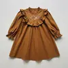 Vestido para Niñas Estilo Bosque Bordado Floral Retro 2026 Otoño Nuevo Cuello Alto Mangas Largas con Volantes Vestido de Princesa Infantil