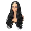 Peluca media rizada larga negra hueca en forma de V para mujer europea y americana transfronteriza, venta al por mayor desde el fabricante, peluca en stock, Xu Chang