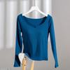 Camiseta Térmica de Manga Larga con Textura de Canalé y Almohadillas de Sujetador Integradas, Se Puede Usar como Prenda Exterior o como Capa Interior, Adecuada para Mujeres, Puede Tener Forro de Polar y Usarse por Fuera