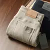 Pantalones casuales rectos ajustados versátiles de color otoño para hombre, suaves, elásticos, de sarga, estilo americano de cinco bolsillos, para negocios