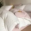Conjunto Simples de Quatro Peças em Jacquard de Chenille Escovado 100% Algodão Roupa de Cama Quente para Outono e Inverno Capa de Edredom de Algodão Puro Lençol de Cima Lençol com Elástico