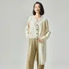 Lã 100% Outono e Inverno Feminino Longo Solto Gola V Tricô Moda Feminina Casual Simples Cor Sólida Top Feminino