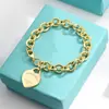 Pulsera para Pareja Etiqueta Inglesa en Forma de Corazón Marca T Cierre de Amor Ot Esmalte Azul Anillo de Corazón Melocotón Joyería Estilo Ins Transfronterizo