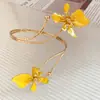 Pulsera Abierta de Metal Esmaltado con Flor Estilo Europeo y Americano Transfronterizo Moda Sencilla Pulsera Lujo Ligero Sensación de Alta Gama Joyería de Mano para Mujeres