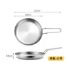 Prato grande para lanches prato de aço inoxidável prato para frango frito coreano prato dourado redondo de fundo plano para bife com alça