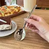 Aço Inoxidável Sarja Serrilhada Integrada Colher Garfo de Sobremesa Luxo Leve Comida Ocidental Garfo para Massa Colher de Bolo Doméstico Criativo Modelo Espessado