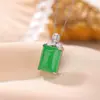 Pingente Yiluyin de Prata Esterlina S925 com Calcedônia Verde, Pingente Geométrico Cubo de Açúcar Estilo Chinês de Luxo Leve, Pingente Elegante para Corrente de Clavícula