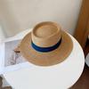 Celebridad de Internet Retro Sombrero de Copa Plano para Mujer Verano Vacaciones Junto al Mar Sombrilla Francés Plano Playa Protector Solar Sombrero de Paja Fresco