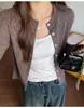 Nueva colección de otoño e invierno: Suéter cárdigan de punto liso, cuello redondo, manga larga, corte ajustado y que realza la figura para mujer