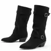 Botas de moda de tacón alto de comercio exterior para mujer, botas de tubo alto con punta de moda para otoño e invierno, botas versátiles de cuero para mujer de talla grande, botas de cuero para mujer sin cordones