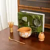 Juego de Té Matcha Japonés Set de 7 Piezas Tazón de Matcha de Cerámica Verde con Pico Caja de Color 100 Piezas de Cuadros Flores de Cerezo