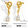 Pendientes de Acero de Titanio Transfronterizos Yuhui, Forma de Gota de Agua con Circonita, Sensación de Lujo Ligero de Gama Alta, Acero Inoxidable Resistente al Desgaste, Chapado en Oro Real de 18k