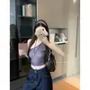 Señora [Interior + Pañuelo] Puro Deseo Camisola Diseño para Mujer Corte Ajustado Cuadros Hombro Oblicuo Sin Mangas Francés Top
