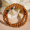 Pulsera de Bolas de Incienso Doble Círculo 6mm para Hombres y Mujeres, Estilo Diseñador de Lujo Ligero, Pulsera de Hilo de Bolas Redondas de Incienso, Joyería de Mano Vintage