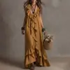 Ropa Casual Nueva de Verano 2026 para Mujer, Vestido Transfronterizo Estilo Europeo y Americano, Vestido Largo de Color Sólido con Cuello en U, Moderno y Elegante