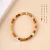 Pulsera de Raíz de Bodhi Amarillo Degradado, Cuentas Suaves Bodhi Envueltas en Dedos, Pulsera Versátil de Semillas de Bodhi para Estudiantes, Cuentas del Rosario
