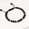 Pulseira Obsidiana Olho de Arco-Íris Masculina Contas Pequenas Ônix Preta Tecida à Mão Cordão Preto Pulseira de Casal Feminina