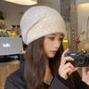 Gorro de Punto de Mezcla de Lana para Otoño e Invierno para Mujer, Gorro Holgado de Moda, Circunferencia de Cabeza Grande, Gorro Turbante Grueso de Doble Capa Cálido