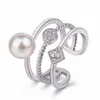 Anillo de Perla Abierto Anillo de Tres Capas Coreano Doble Capa Geométrico Moda Coreana Anillo de Moda Tendencia para Dedo Índice de Mujer