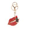Diamante boca lábio vermelho carro chaveiro de metal bonito das mulheres saco pingente chaveiro anel acessórios criativos presente