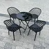 Conjunto de Mesa y Sillas Moderno para Exterior para Área de Ocio en Balcón, Mesa Redonda de Acero al Carbono para Patio al Aire Libre, Muebles de Plástico para Uso en Exterior de Tienda de Té de Leche