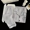 2026 Novo Pijama Feminino Algodão Nuvem Primavera Manga Longa Estilo Popular Gola Reversível Estudante Desenho Animado Fofo Conjunto de Roupa de Casa