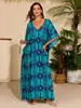 Vestido de praia com estampa V-neck e cordão na cintura, disponível em estoque Europeu e Americano, camisa de proteção solar para férias, transfronteiriço CM2540