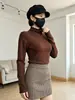 Camisa Básica de Gola Alta Meia para Mulheres, Peça de Roupa Externa da Moda Slim-Fit para Outono e Inverno, Camiseta de Manga Longa para Meninas