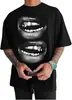 Camiseta de Manga Corta Suelta con Cuello Redondo y Estampado de Labios para Hombre Gorglitter Top Estilo Callejero