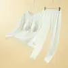 Conjunto de Outono e Inverno Novo de Algodão para Proteção contra Frio e Calor Sem Necessidade de Usar Roupa Íntima Feminino com Veludo Plus Espessado Top de Outono Calça de Outono Conjunto de Duas Peças