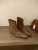Primer Encuentro Temporada Estilo Coreano Patchwork Punta Cuadrada Tacón Grueso Botas Ajustadas para Mujer 2026 Nuevo Otoño Gamuza Retro Moda Tacón Medio Bai