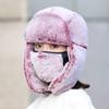 Chapéu Lei Feng grosso e peludo com forro de fleece feminino para uso externo à prova de frio, chapéu de esqui quente, proteção para as orelhas de inverno, chapéu de algodão à prova de vento para ciclismo