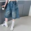 Conjunto Casual de Calça Jeans de Manga Curta para Meninas 2026 Moda de Verão Fashion para Crianças Conjunto de Duas Peças Camiseta com Gola e Calça