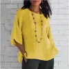 Camisa Feminina Manga 3/4 Gola Redonda Algodão e Linho Wish Eaby Amazon Novo Exportação