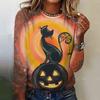 Camiseta de manga larga de Halloween para mujer, otoño e invierno, linda camiseta con estampado 3D de gato, diseño original, jersey para vacaciones