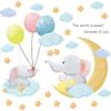 LD64140 Pegatinas de pared autoadhesivas con diseño de elefante, nubes, globos y estrellas para habitación infantil, guardería y hogar.