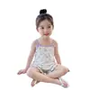 Conjunto de Pijama de Shorts con Tirantes Estampado Floral Lindo Estilo Nuevo Verano 2026 para Niñas, Fresco y Cómodo para Bebés Niñas