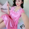 Pijama de Mujer Verano Nuevo Talla Grande Pijama de Seda de Hielo para Mujer Delgado Gorditas Chicas Suelto Manga Corta Camisón Ropa de Casa para Mujer