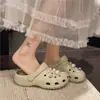 Zuecos Coreanos Gruesos con Perlas y Pedrería para Mujer 2026 Verano Playa Zapatillas Slip-On con Tacto Suave y Punta Cerrada