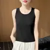 Camiseta sin mangas de canalé con cuello redondo para mujer, ropa interior de verano, adelgazante, sin mangas, capa base, ropa exterior, camiseta sin mangas versátil con espalda cruzada