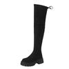 Botas de Cano Alto Afuniladas Outono e Inverno Camurça Pele Grossa Botas Skinny Botas com Cadarço Atrás Botas de Cano Largo