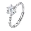 Anel Torcido Cruz Clássico Seis Garras Feminino Nicho Personalidade Versátil Um Quilate Falso Moissanite Anel Ajustável para Dedo Indicador