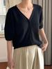 Cardigan Tricotado de Verão Novo Estilo Coreano Retrô Simples Gola V Macio Waxy Sensação de Pele Confortável Top para Mulheres
