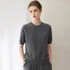 Suéter 100% cachemira pura para mujer, tejido de cuello redondo y manga corta, nueva prenda básica de otoño e invierno, top cómodo de manga tres cuartos, moderno