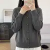 Cárdigan de punto de algodón puro con cuello redondo para mujer, con mangas raglán, diseño de un solo pecho, adecuado para primavera y otoño, corte holgado, color liso, top suéter sencillo