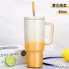 Taza de coche para Big Mac con degradado transfronterizo de 40 oz, taza térmica con pajilla de gran capacidad con asa, taza de hielo portátil para coche