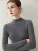Suéter Nuevo de Otoño e Invierno 100% Cachemira Pura para Mujer, Cuello Alto Medio Ajustado Cálido Tejido de Punto Capa Base